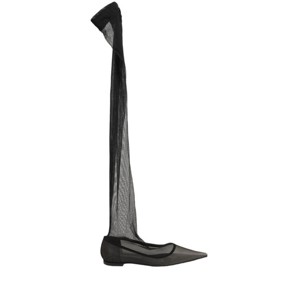Dolce & Gabbana Black Over The Knee Tulle Flats Boots Women's Shoes